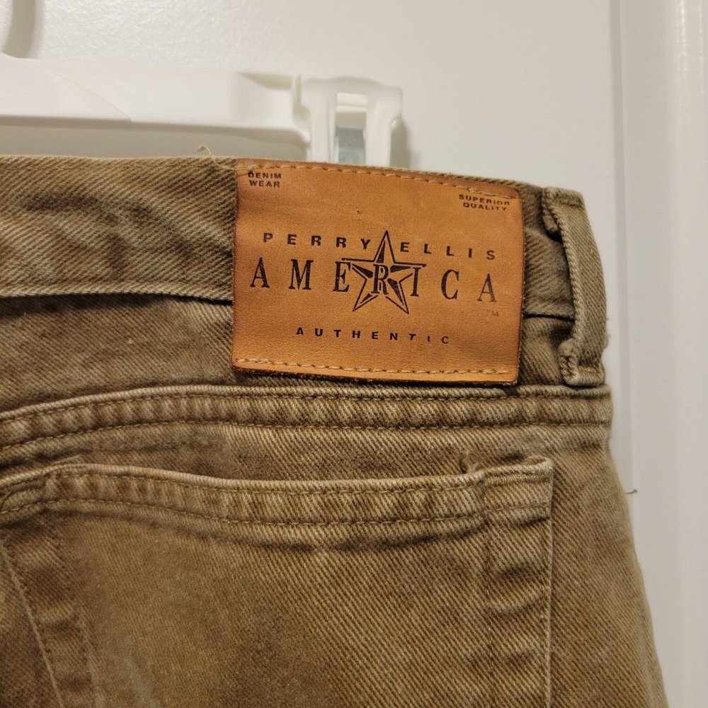 Vintage Perry Ellis America Mens Brown Tapered Denim Jeans 33x30 - Picture 5 of 11